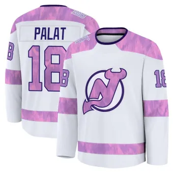 Youth Ondrej Palat New Jersey Devils 2024 Hockey Fights Cancer Practice Jersey - White Premium